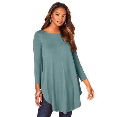 Plus Size Women's Boatneck Swing Ultra Drape Tunic by Roaman's in Cool Sage (Size 38/40) Long Shirt