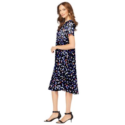 Plus Size Women's Ultrasmooth® V Neck Swing Dress by Roaman's in Multi Playful Abstract (Size 30/32)