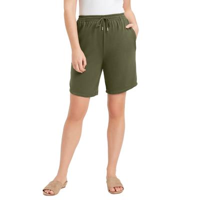 Plus Size Women's French Terry Shorts by June+Vie in Dark Olive Green (Size 14/16)