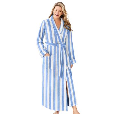 Plus Size Women's Long Terry Robe by Dreams & Co. in French Blue Stripe (Size L)