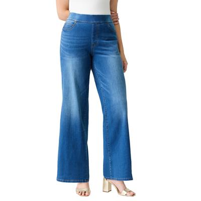 Plus Size Women's Plus Size 360° Stretch Wide Leg Jean by Denim 24/7 by Roamans in Medium Stonewash (Size 28)