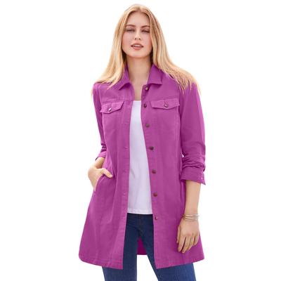 Plus Size Women's Long Denim Jacket by Jessica London in Deep Orchid (Size 36 W) Tunic Length Jean Jacket