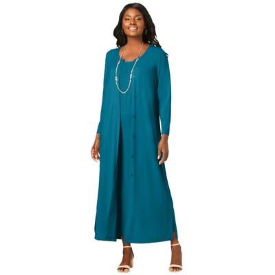 Plus Size Women's 2-Piece Stretch Knit Duster Set by The London Collection in Deep Teal (Size 22/24)