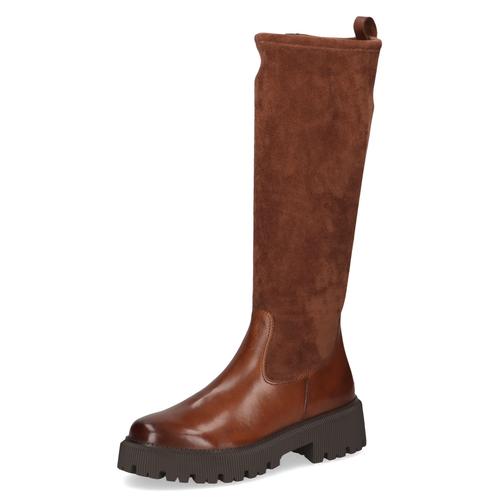 Winterstiefel CAPRICE Gr. 36, Normalschaft, braun (cognac) Damen Schuhe Blockabsatz, Stiefel, Langschaftstiefel in bequemer Weite