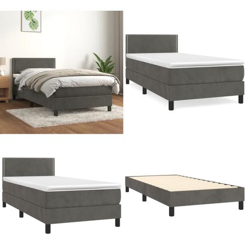 Boxspringbett mit Matratze Dunkelgrau 90x190 cm Samt - Boxspringbett - Boxspringbetten - Home &