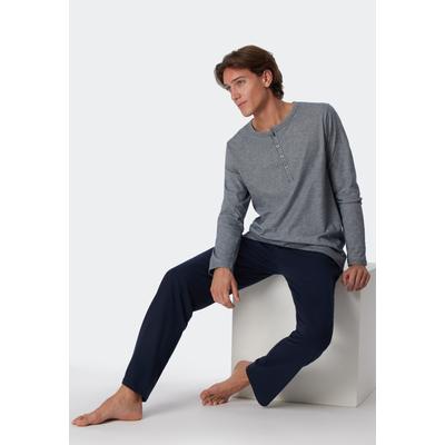 Pyjama SCHIESSER "selected premium inspiration", Herren, Gr. 58, blau (800, blau), Single Jersey, Obermaterial: 100% Baumwolle, casual, comfort fit lang, Rundhals, Langarm abgesteppte Kante, Homewear-Sets, mit praktischer Knopfleiste Image