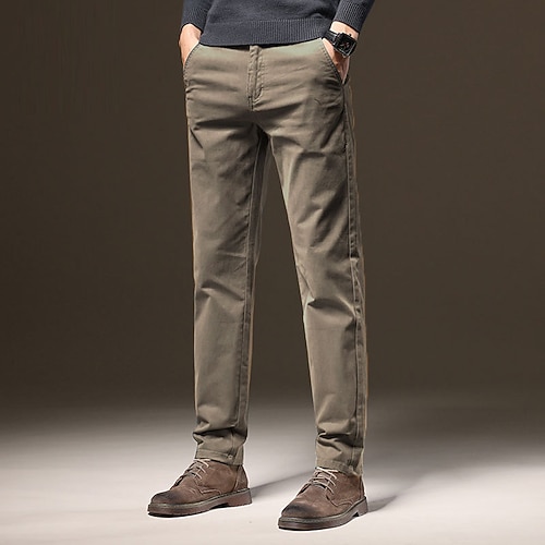 Herren Anzughosen Hose Hosen Chinesisch Chino Knopf Tasche Feste Farbe Komfort Formal Party Arbeit Modisch Klassicher Stil Schwarz Khaki Mikro-elastisch Image