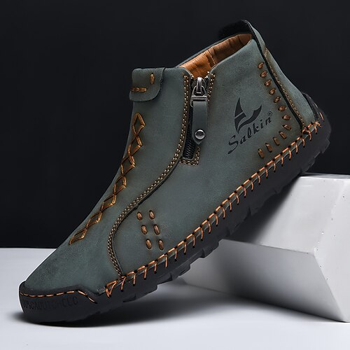 weiße Freizeitstiefeletten aus Kunstleder für Herren mit Reißverschluss und handgenähter Sohle stylisches und bequemes Outdoor-Schuhwerk Image