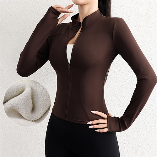 Damen Yoga Top Stehkragen Thermowarm Schnelltrocknend Leicht Daumenloch Langarm Sport Einfarbig Jacke Oberteil Für Laufen Fitness Yoga Schlank Sportkleidung Image