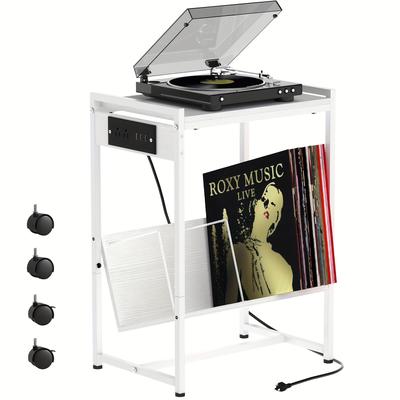 TEMU Soporte De Reproductor De De Vinilo, Soporte De Noche Con EstaciÃ³n De Cargador, Soporte De Reproductor De Con Almacenamiento De Ã�lbumes, Mesa Auxiliar