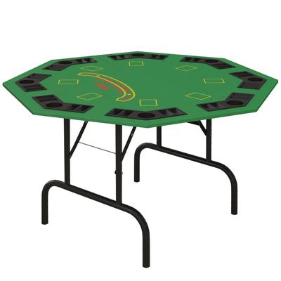 Poker Table Foldable 47" Octagon Casino Table Blackjack Texas Holdem Poker Table for 8 Players with Chips Tray and Cup Holders