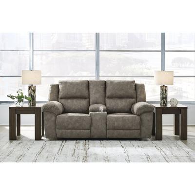 Signature Design by Ashley Laresview Gray Reclining Loveseat with Console - 81"W x 42"D x 43"H