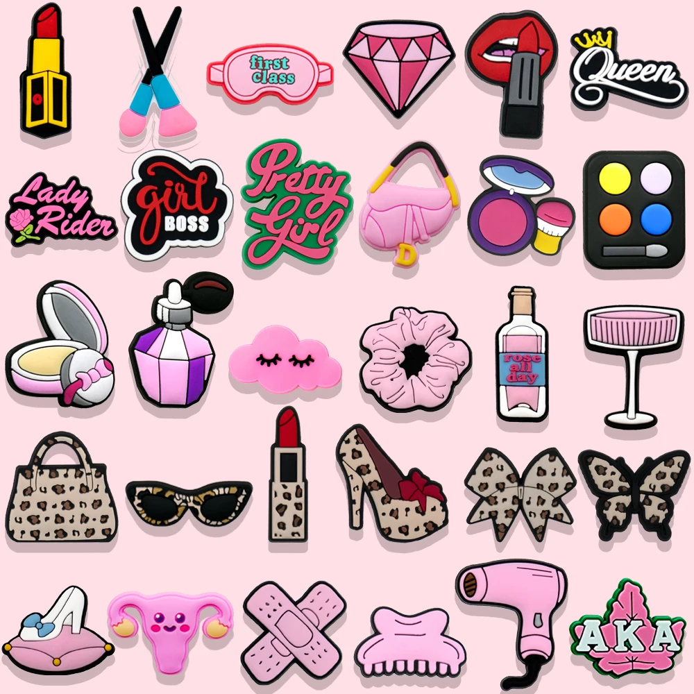 1/30 stücke Mädchen Schuh Charms Schönheit Pflege Lippenstift Leopard Print Mädchen Boss Königin Schuh Pins für Frauen Mädchen rosa Zubehör Dekoration