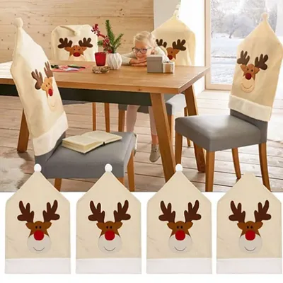 1pc beige Weihnachten Rentier bestickt Stuhl bezug Weihnachten Wohnkultur Esszimmers tuhl Weihnachts Image