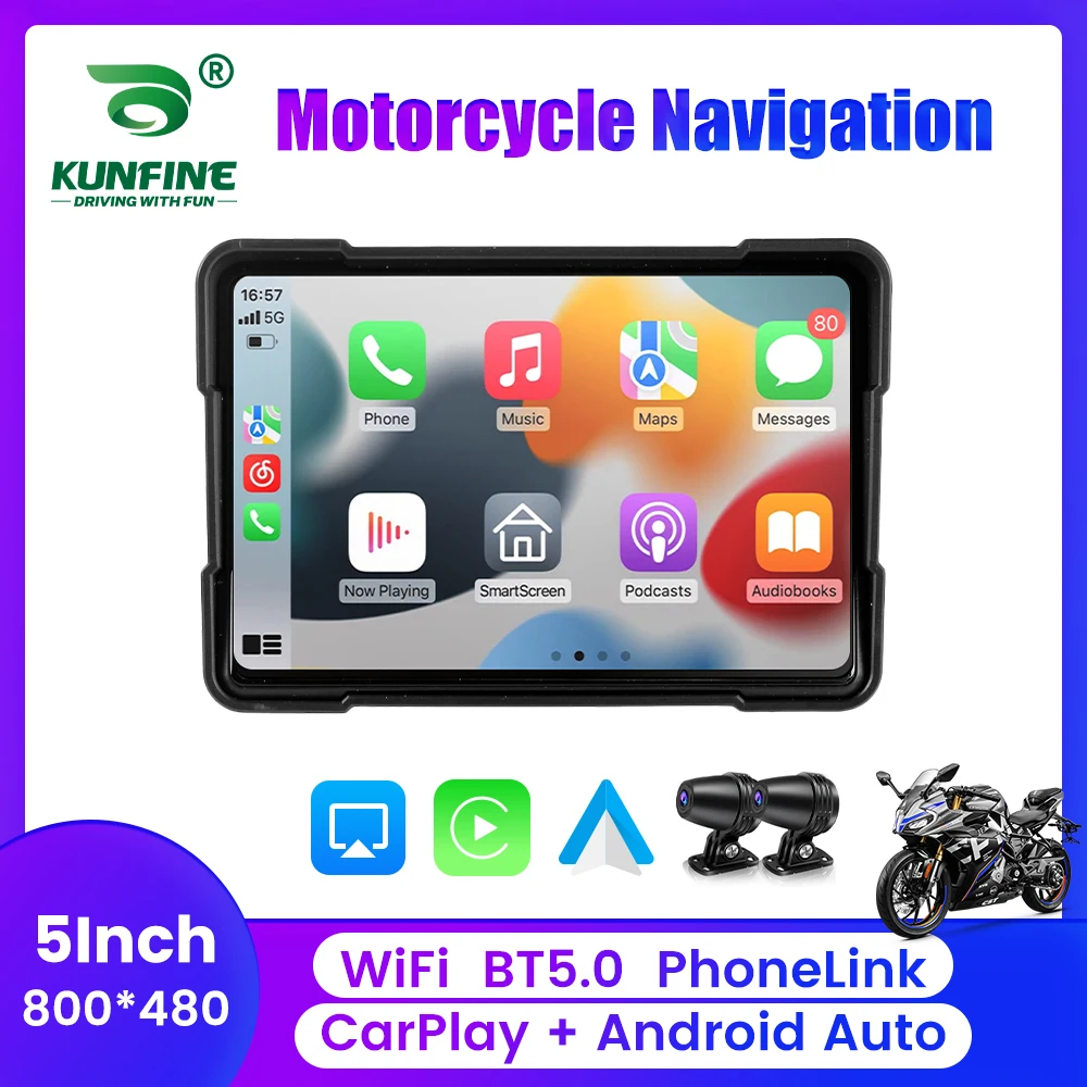 5 Zoll MTC13 Motorrad Carplay Wasserdichter Bildschirm Tragbarer IPX7 GPS-Navigation Drahtloser Android Auto-Monitor Bluetooth Image