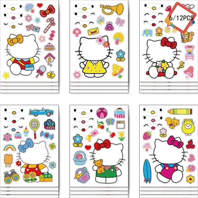 6/12 Blatt Sanrio süße Hello Kitty Anime Puzzle Aufkleber DIY Make-a-Face Montieren Cartoon Aufkleber montieren Puzzle Mädchen Spielzeug Geschenke Image