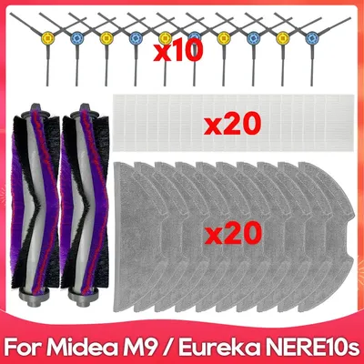 Passend für ( Midea M9 / Eureka E20 Plus / NERE10s E10S / Obode A8 / VCR S10 Plus ) Zubehörteile: Haupt- und Seitenbürste, Filter, Wischmopp Image