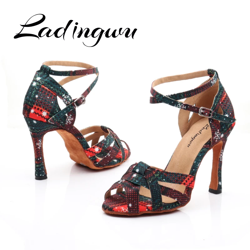 Ladingwu Tanz schuhe Weihnachts druck Denim Salsa Tanz schuhe Damen Latin Schuhe tanzen neues Design Tanz schuhe Sandalen