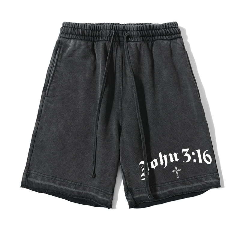 Vintage-Shorts aus gewaschener Baumwolle mit Kreuzmuster für Herren, Sommer, lässige, atmungsaktive Shorts mit Taschen, Fitnessstudio, Workout, Laufshorts Image