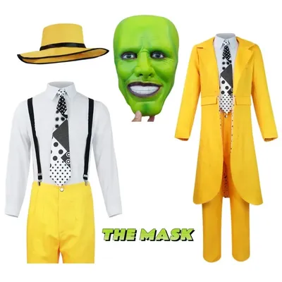 Die Maske Cosplay Kostüm Halloween Carrey Cosplay Uniform Anime Kostüme Gelber Trenchhut Karneval Party Jim Clown Maske für Männer Image