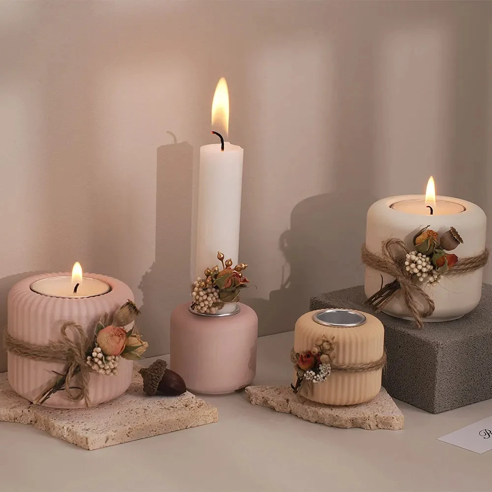 DIY zylindrische gestreifte Kerzenhalter Silikon form, Beton Gips Zement Harz Kerzenhalter Handwerk Home Decoration Gussform Image