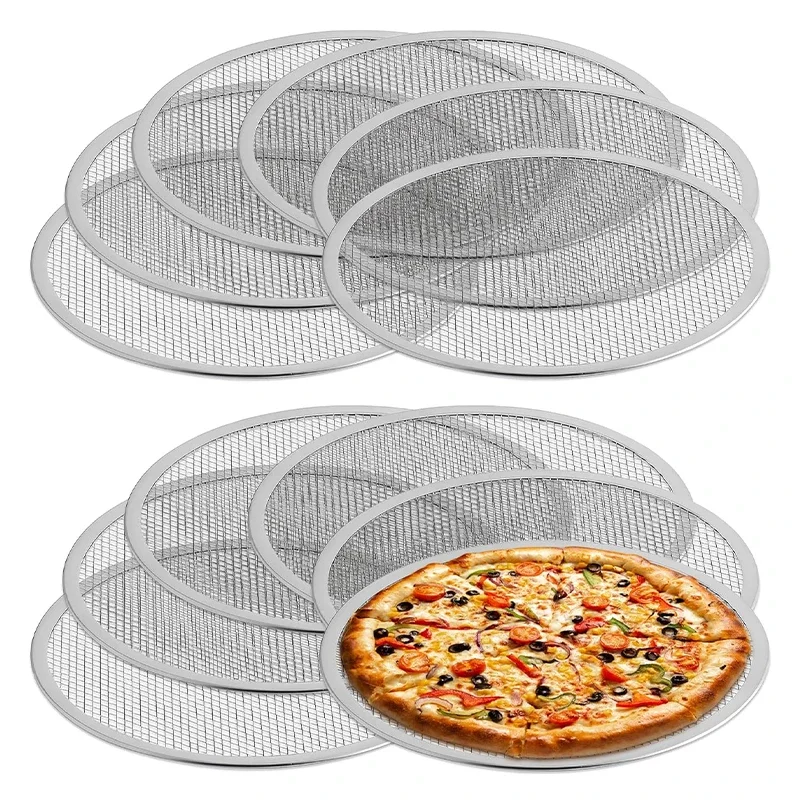 Aluminium Pizzapfanne 6/8/10/12/14 Zoll Pizza Backbildschirm Mesh Pizzablage mit Loch für Ofen Backgeschirr Outdoor Grillmatte Image