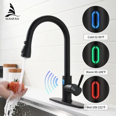 Stainless Steel Touch Control Kitchen Faucets Smart Sensor Kitchen Mixer with LED Faucet for Kitchen