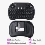3-Color Backlit I8 Mini Wireless Keyboard 2.4GHz Air Mouse English Russian Keyboard with Touchpad Handheld for Android TV BOX (B 3 Color Backlight)