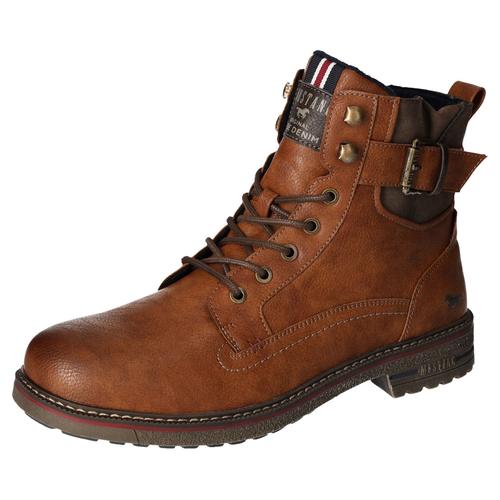 Schnürboots MUSTANG SHOES Gr. 47, braun (cognac, used) Herren Schuhe Worker Boots, Herbstschuh, Stiefel mit Anziehlasche