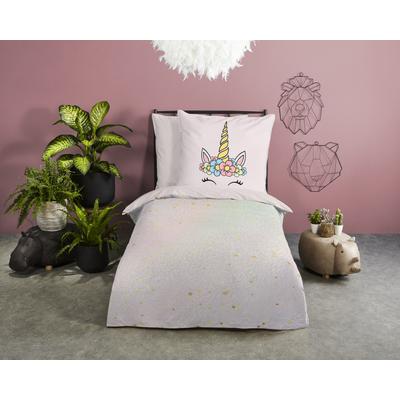 Kinderbettwäsche "Mandy", rosa, B/L: 135cm x 200cm, , Microfaser, B/L: 80cm x 80cm, Microfaser, Obermaterial: 100% Polyester, PURE LUXURY COLLECTION, Bettwäsche, Mikrofaser, 135x200, pflegeleicht, Wende, Mädchen, Einhorn, Regenbogen Image
