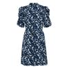 Blusenkleid ICHI "Blusenkleid IHNina", Damen, Gr. 42, N-Gr, blau (total eclipse, weiß flower), Obermaterial: 100% Polyester PES., gemustert, casual, regular fit Midi, ohne Ausschnitt, Kleider