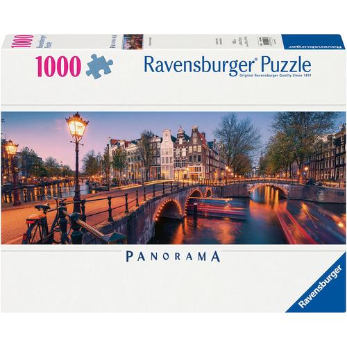 Puzzle RAVENSBURGER ""Panorama, Abend in Amsterdam"" Puzzles bunt Kinder Made in Germany; FSC - schützt Wald weltweit