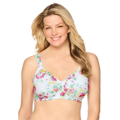Plus Size Women's Cotton Wireless Lightly Padded T-Shirt Bra by Comfort Choice in White Botanical (Size 48 B)