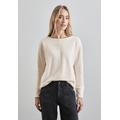 Langarmshirt STREET ONE, Damen, Gr. 42, weiß (lucid weiß), Stoff, 98% Polyester, 2% Elasthan, unifarben, casual, normal normal, U-Boot-Ausschnitt, Langarm Bündchen, Shirts, mit U-Boot-Ausschnitt