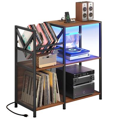 3 Tier Record Player Stand DVD/ CD Media Storage Cabinet with Power Outlets