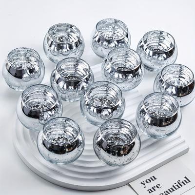 TEMU Candle Holder Set Of 12 Wishing Tea Candles Greeting Mercury Glass Candle Holder Tea Lamp Stand Round Silvery Christmas Home Décor Wedding Table (color: Silvery) Image