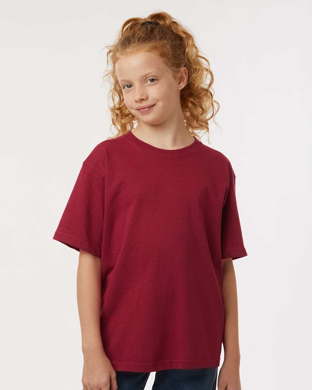M&O MO4850 Youth Gold Soft Touch T-Shirt in Cardinal Red size Small | Cotton 4850