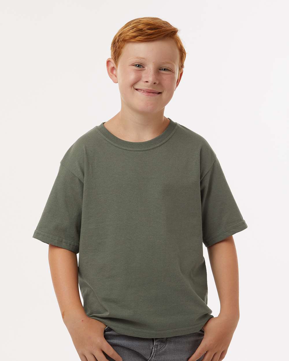M&O MO4850 Youth Gold Soft Touch T-Shirt in Military Green size XL | Cotton 4850