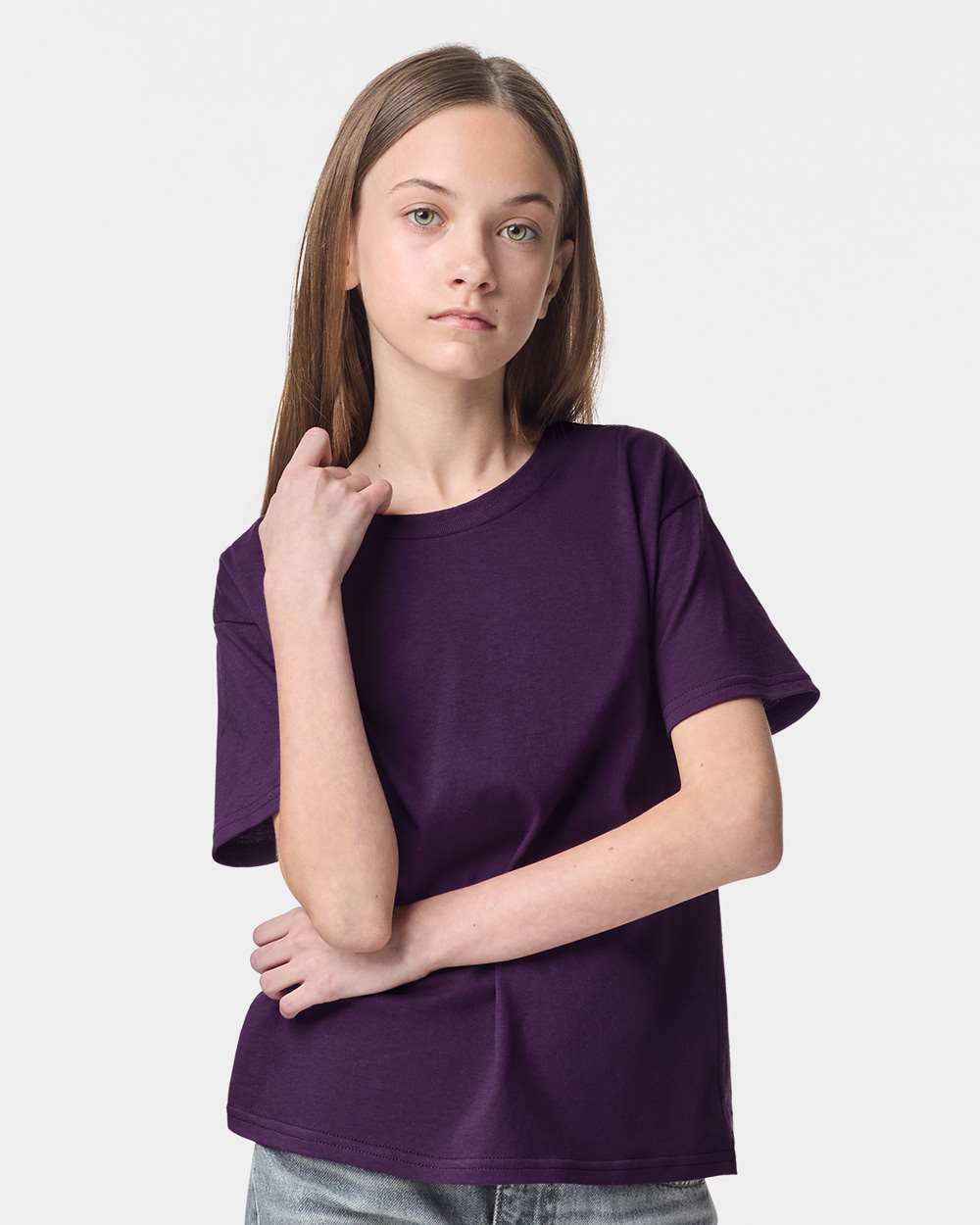 American Apparel 2001Y Youth Fine Jersey Top in Eggplant size Medium | combed ring spun cotton
