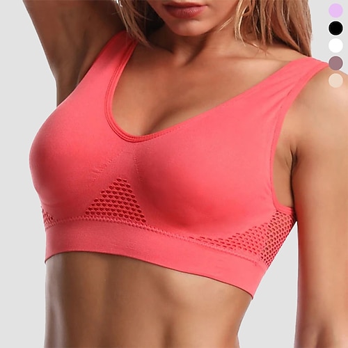 Damen BH-Oberteil Unterwäsche BH-Top Bequem Atmungsaktiv Stoßfest Herausnehmbare Polsterung Drahtlos Einfach Sport Sportkleidung Dunkelviolett Schwarz Yoga Fitness Leger Image