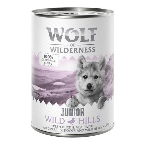 Wolf of Wilderness JUNIOR 6/24 x 400 g - 24 x 400 g Junior Wild Hills - Ente & Kalb