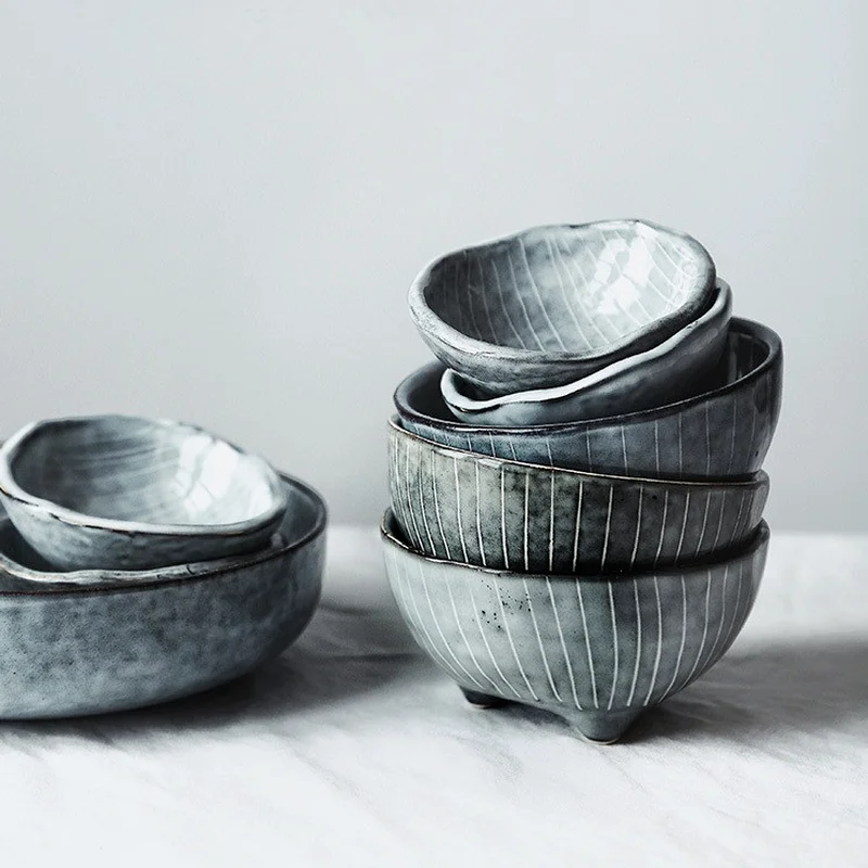 Piatti per salsa piccoli in ceramica dal design unico in stile giapponese ICr Ciotola per Eam Ciotola per riso Stoviglie Ciotola grande Ciotola per zuppa di ramen Ciotola da dessert
