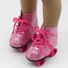 Rosa weiße Puppe handgemachte Skating Schuhe passen 43 cm geboren Baby Puppe Stiefel 18 Zoll Puppe