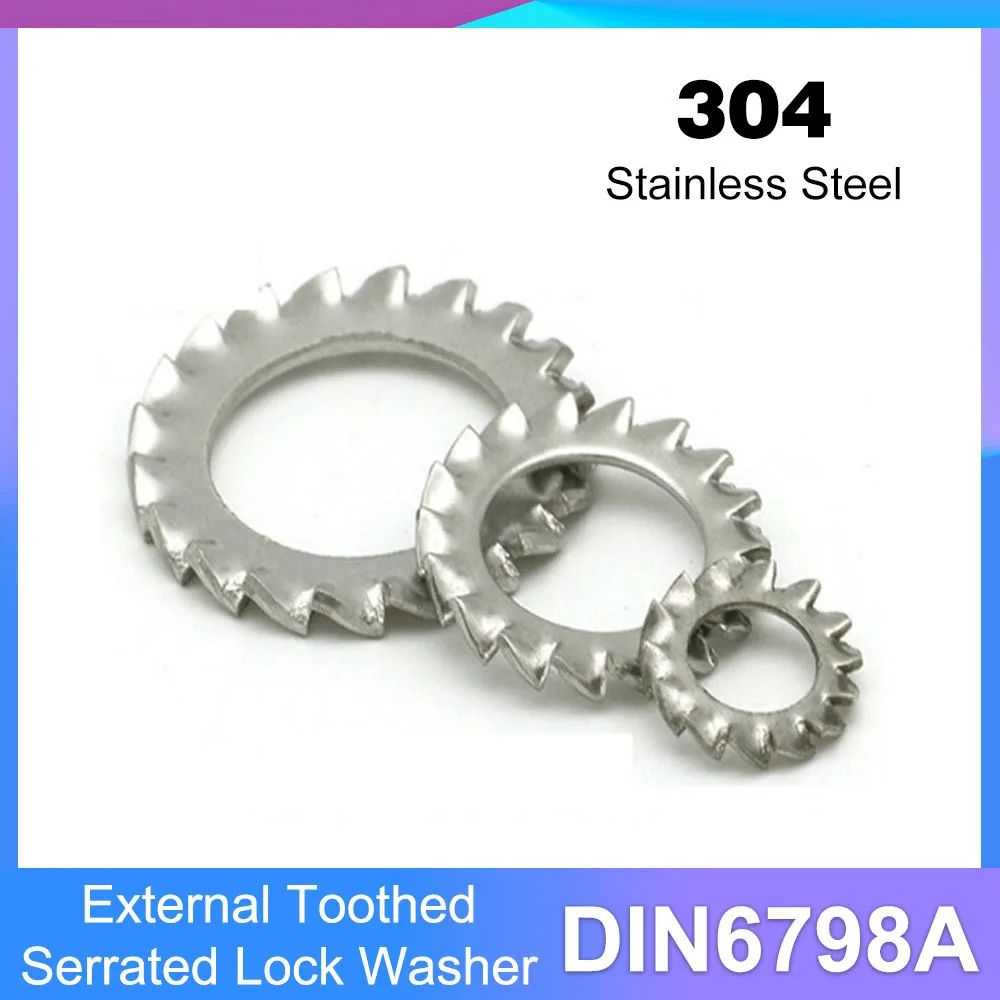 304 Edelstahl Außen zahn gezackte Sicherungs scheibe Dichtung m3 m4 m5 m6 m8 m10 m20 din6798a Image