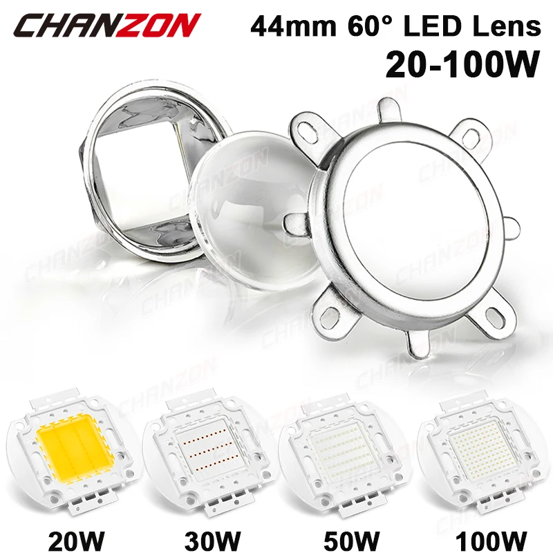44mm Objektiv Reflektor Kollimator High Power Lampe Perle Optische Glas 60 Grad 50mm Feste Linse für 20W 30W 50W 100W Cob Led Chip Image