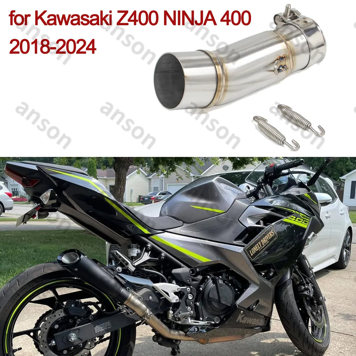 Tubo centrale di scarico moto 2 "Slip on per KAWASAKI Z400 NINJA 400 17-25 Ninja 500 Z500 Ninja 250 Z250 ninja 300 z300 12-16