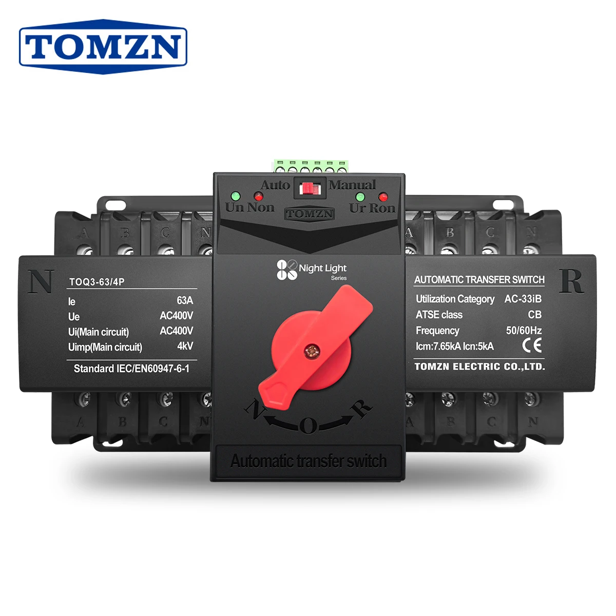 TOMZN 4P 63A 125A 220V 230V 50/60Hz MCB Typ Dual Power Automatischer Transferschalter ATS 2 Eingang 2 Ausgang Nachtlichtserie Image