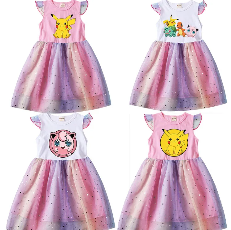 Pokemon Kinder Prinzessin Kleider Mädchen Geburtstag Kleidung Mädchen Cartoon Kleid Sommer Nette Casual Kinder Kleidung Party Kleid Image
