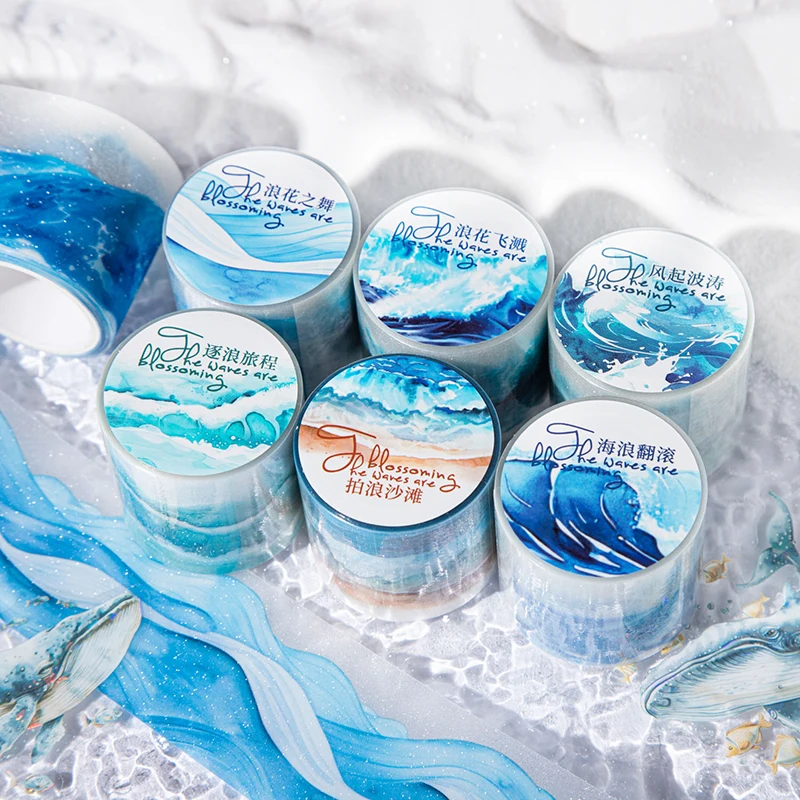 6 Stile 40mm * 200cm die Wellen nacheinander Ozean welle Thema Aufkleber Scrap booking Material Tagebuch Album Junk Journal liefert Image