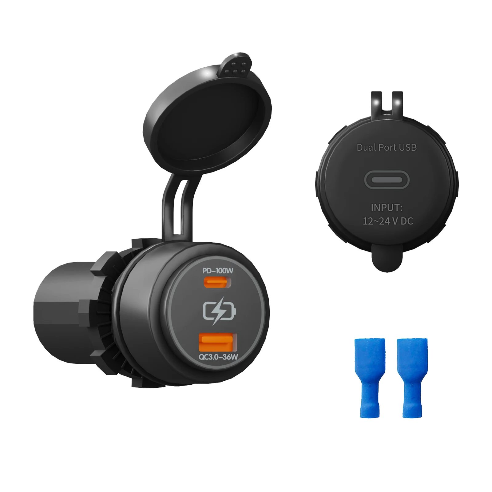 DC 12V-24V Dual USB PD 100W Caricatore rapido QC 3.0 Tipo C e tipo A Presa Adattatore interruttore a bilanciere per auto Motore Marine Barca Camion